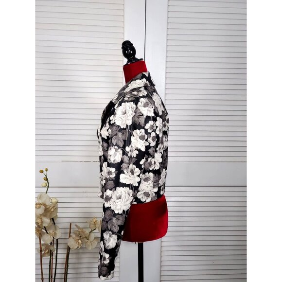 Sam Edelman Moto Jacket Floral Print Vegan Leather Gray Black White Size M 1823 - Picture 3 of 13